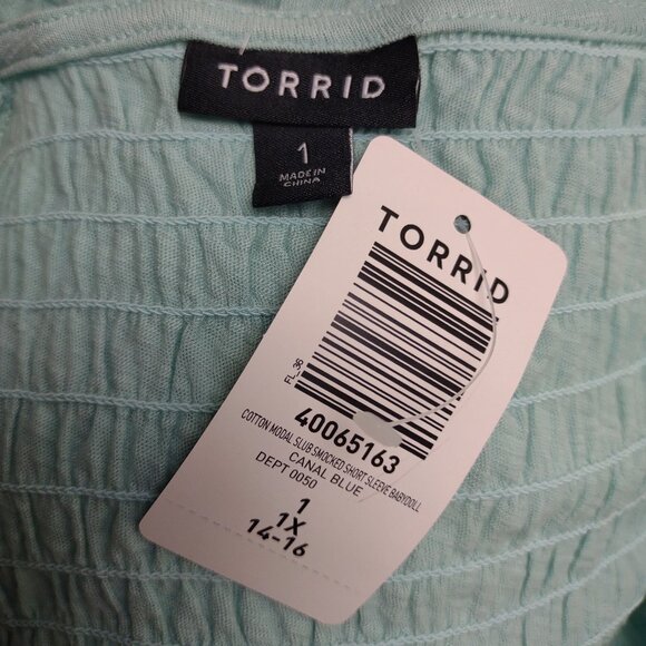 NWT Torrid teal green smocked waist peplum top blouse ladies womens 1X - Picture 8 of 9